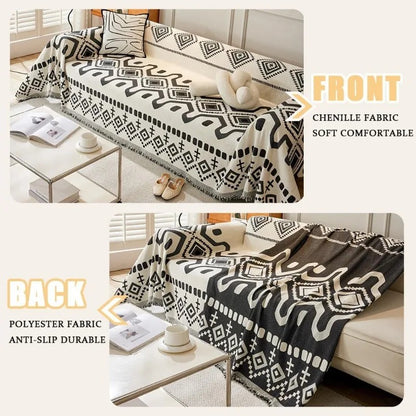 Water Resistant Boho Couch Cover,  Covers for 3 Cushion Couch Sofa Pet Friendly, Thick, Dirt Resistant (Dark Black, 71" x 118")