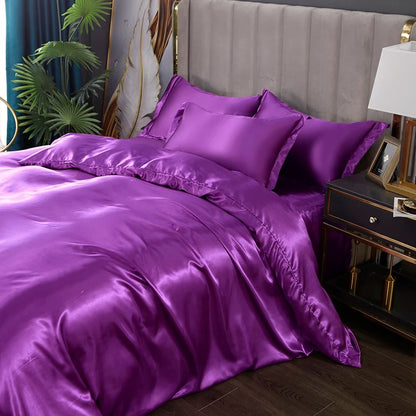 Monnom New European Satin Duvet Cover Set Include Duvet Cove Flat Sheet and Pillowcases Double Single Size Bedding Set AU- Queen