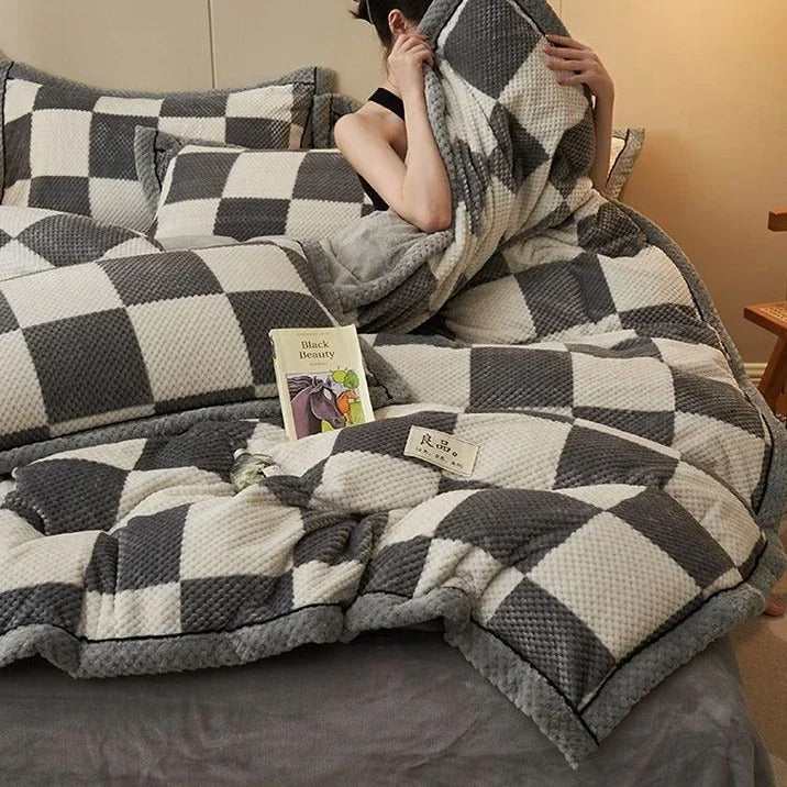 Winter Thick Milk Fleece Bedding Set Queen King Plush Duvet Cover Set Warmth Comforter Quilt Cover Bedsheet Set Warm Bedspread