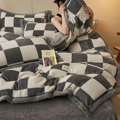 Winter Thick Milk Fleece Bedding Set Queen King Plush Duvet Cover Set Warmth Comforter Quilt Cover Bedsheet Set Warm Bedspread
