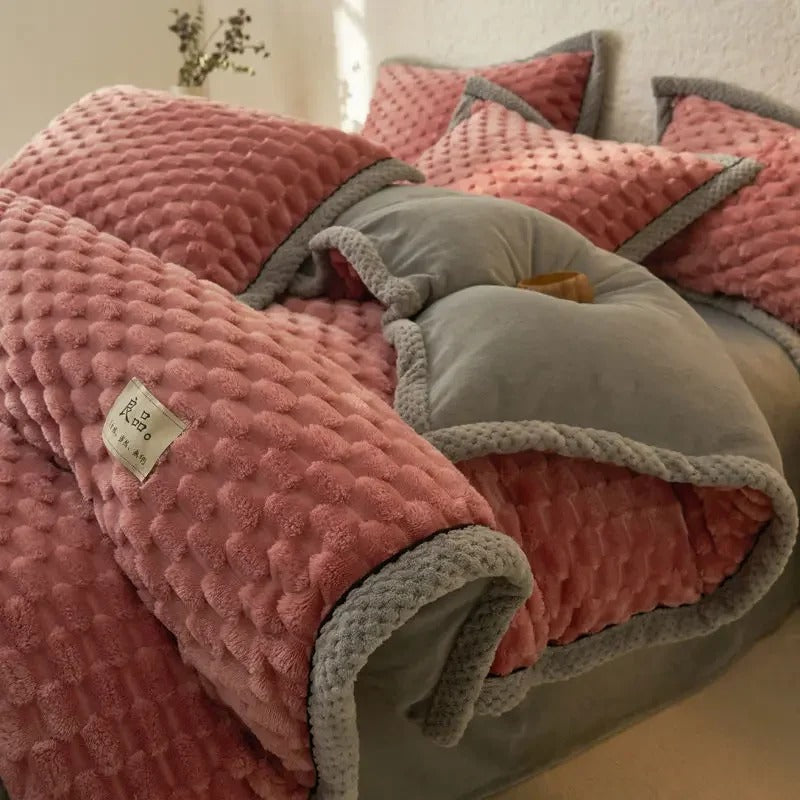Winter Thick Velvet Bedding Set Queen Plush Duvet Cover Set Warmth Comforter Quilt Cover Bedsheet Pillowcase 4pc Set Bedspread