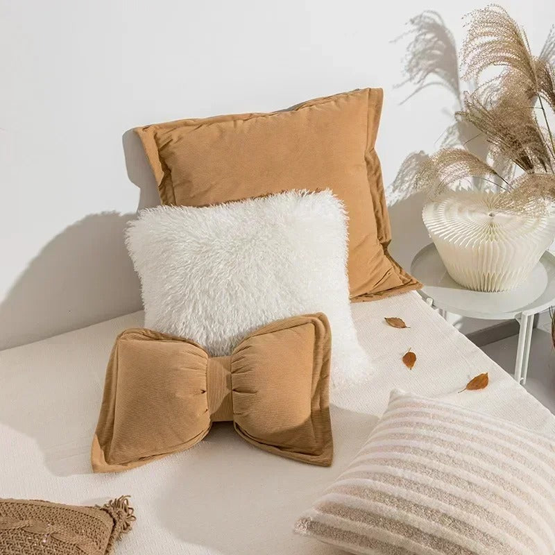 Ins Cute Bow Cushion Solid Color Princess Seat Chair Cushion Sofa Decorative Throw Pillows Pompom Cushions