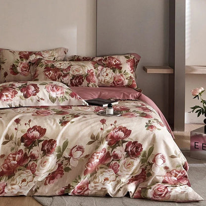 Luxury Lyocell home bed linen silk cotton Comforter bedding set nature bed cover set double duvet Quilt cover set Full sheet set