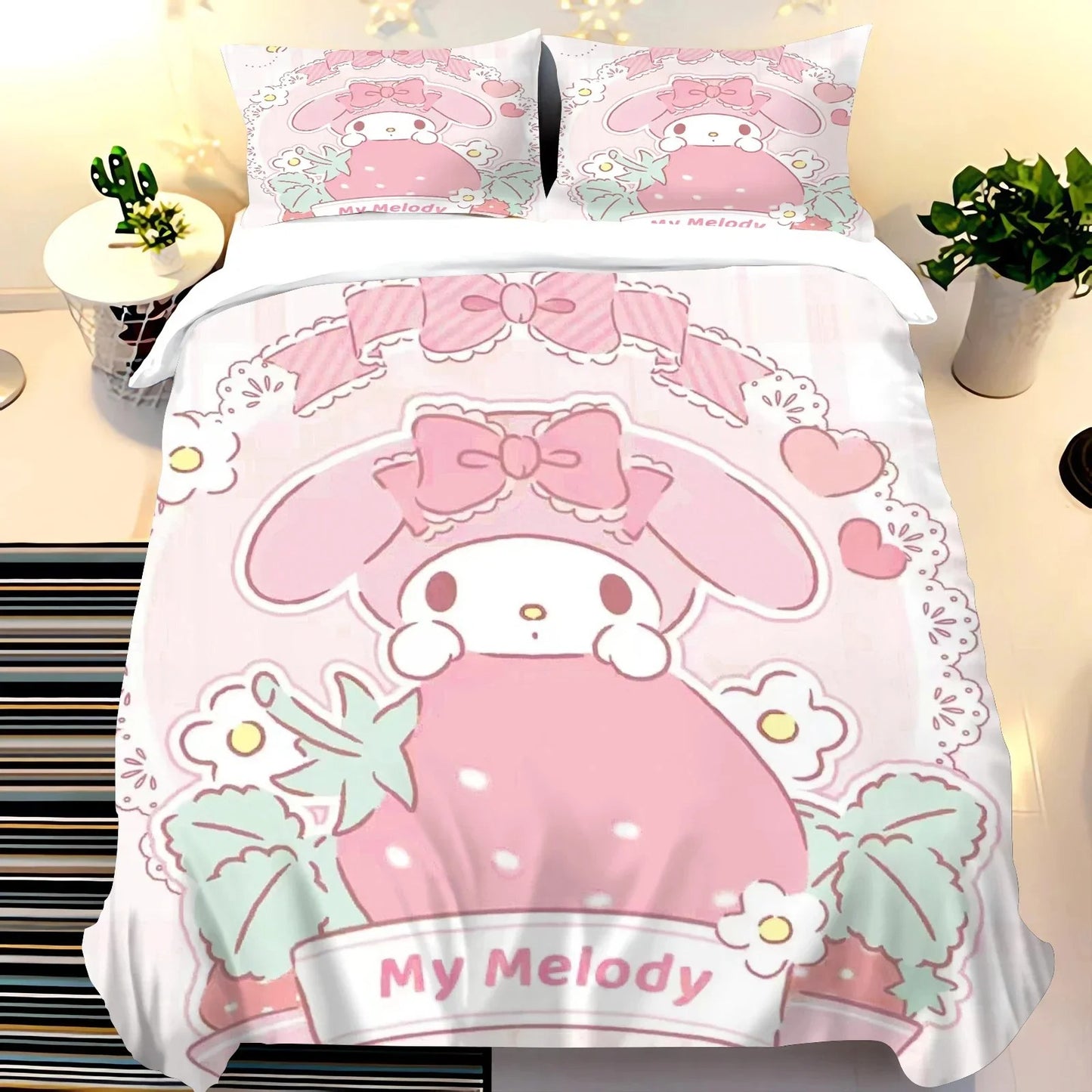 Melody My Melody Cartoon Anime Duvet Cover Set Comforter King Size Bedding Queen Twin Children Bedroom Decoration