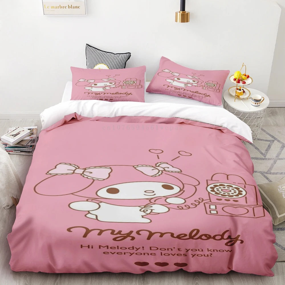 My Melody Pink Cartoon Duvet Cover Comforter Cover for Bedroom Decoration Children Teen Best Gift Double Single Bedding Set