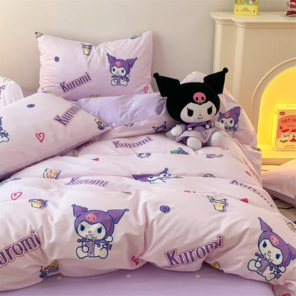 Kuromi Cartoon Duvet Cover Kids Bedding Set Student Dormitory Cute Duvet Cover for Bedroom Decoration Queen King Single Double