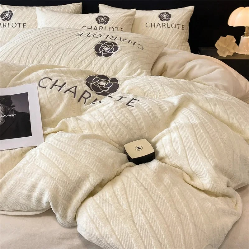 Thickened milk plush four piece bed set for winter light luxury high-end bedding, suede sheets, and duvet covers