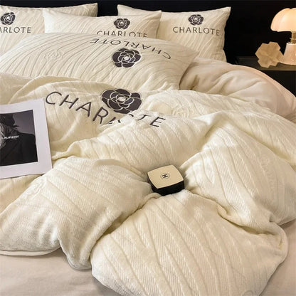 Thickened milk plush four piece bed set for winter light luxury high-end bedding, suede sheets, and duvet covers