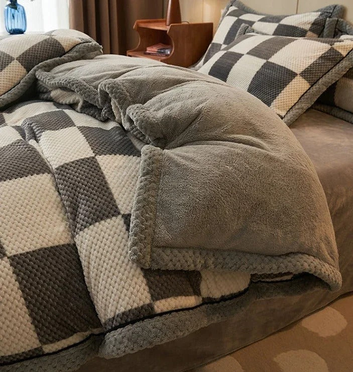 Winter Thick Milk Fleece Bedding Set Queen King Plush Duvet Cover Set Warmth Comforter Quilt Cover Bedsheet Set Warm Bedspread