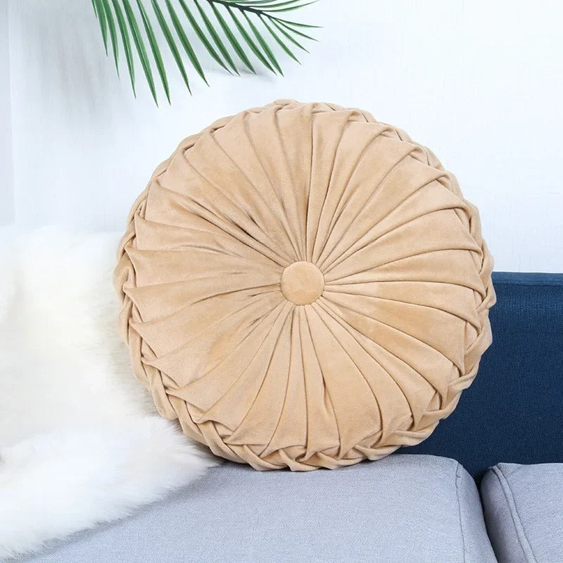 35x35cm Velvet Pleated Seat Cushion Round Pumpkin Throw Pillow for Sofa Couch Floor Baywindow Cushion Home Decor