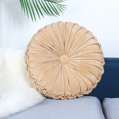 35x35cm Velvet Pleated Seat Cushion Round Pumpkin Throw Pillow for Sofa Couch Floor Baywindow Cushion Home Decor