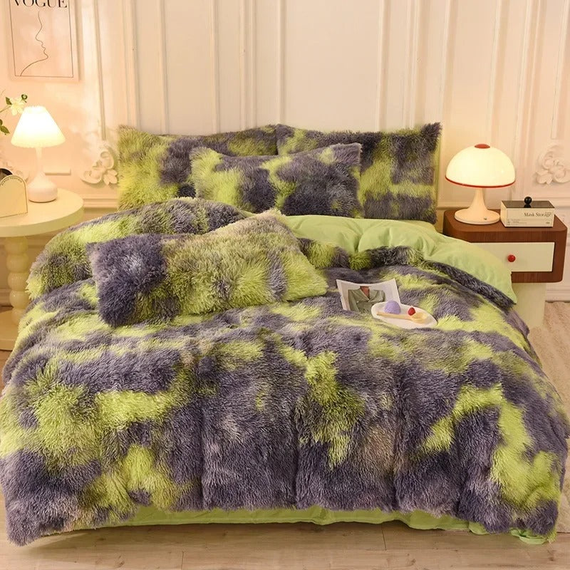 4Pcs Shaggy Coral Fleece Warm Cozy Bedding Set Mink Velvet Duvet Cover Set Bed Comforter Cover Blanket Pillowcase Beding Set