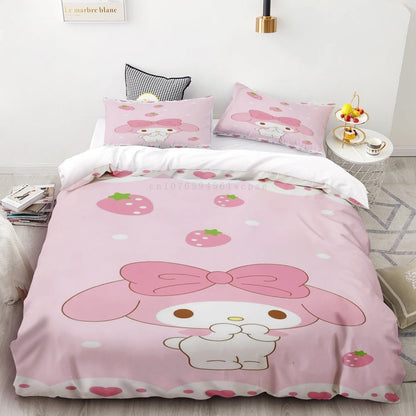 My Melody Pink Cartoon Duvet Cover Comforter Cover for Bedroom Decoration Children Teen Best Gift Double Single Bedding Set