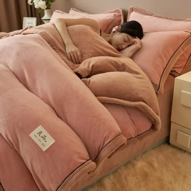 Winter Thicken Warm Plush Duvet Cover Set Bed Linens Set with Quilt Cover Bedsheet Pillowcase 4pcs Luxury Queen Size Bedding Set