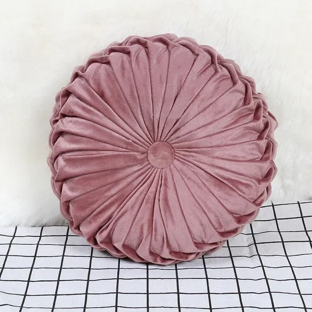 35x35cm Velvet Pleated Seat Cushion Round Pumpkin Throw Pillow for Sofa Couch Floor Baywindow Cushion Home Decor
