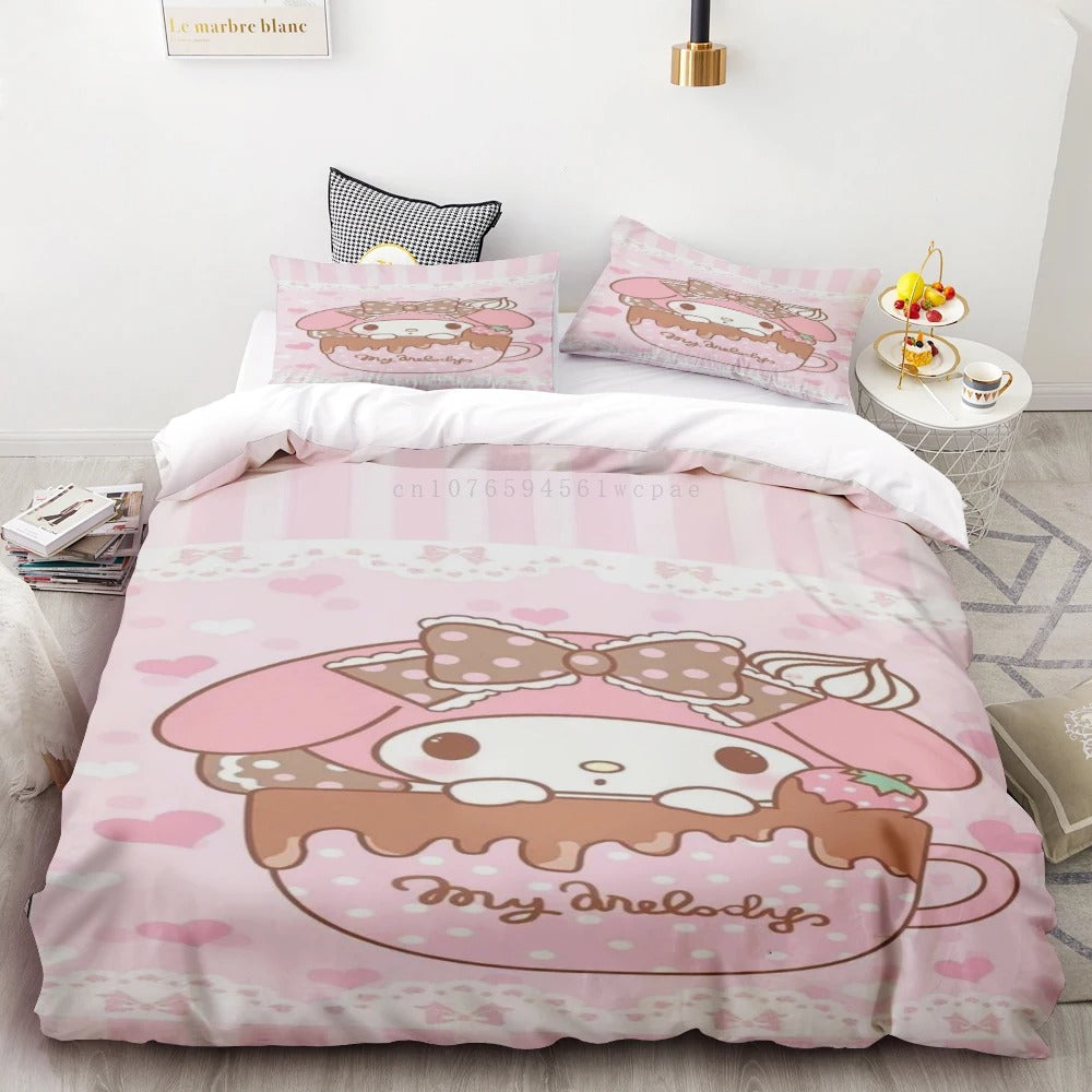 My Melody Pink Cartoon Duvet Cover Comforter Cover for Bedroom Decoration Children Teen Best Gift Double Single Bedding Set