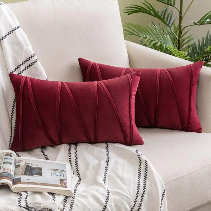 Set of1/2 Striped Velvet Throw Pillow Covers Modern Decorative Couch Soft Cozy Red Throw Pillowcases for Christmas Home Decor