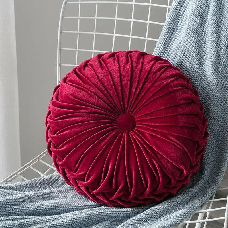 35x35cm Velvet Pleated Seat Cushion Round Pumpkin Throw Pillow for Sofa Couch Floor Baywindow Cushion Home Decor