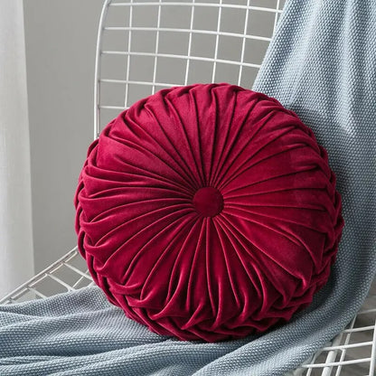 35x35cm Velvet Pleated Seat Cushion Round Pumpkin Throw Pillow for Sofa Couch Floor Baywindow Cushion Home Decor
