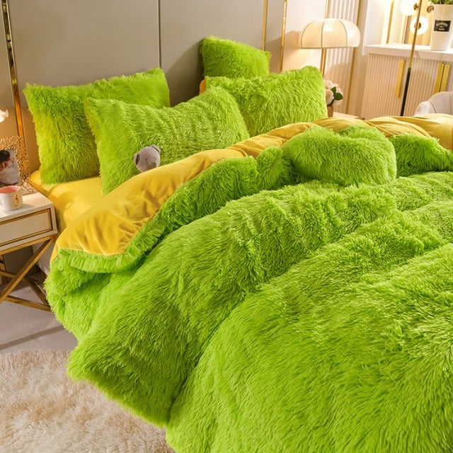 Nordic Pure Color Plush Duvet Cover Set with Sheet Pillow Covers Furry Winter Warm Kawaii Bedding Set Luxury Single Bed Sets