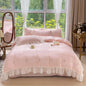 Rose Flowers Embroidery Bedding Set Queen King Size Beige Soft Polyester Duvet Cover Fitted Bed Sheet Pillowcases Home Textile